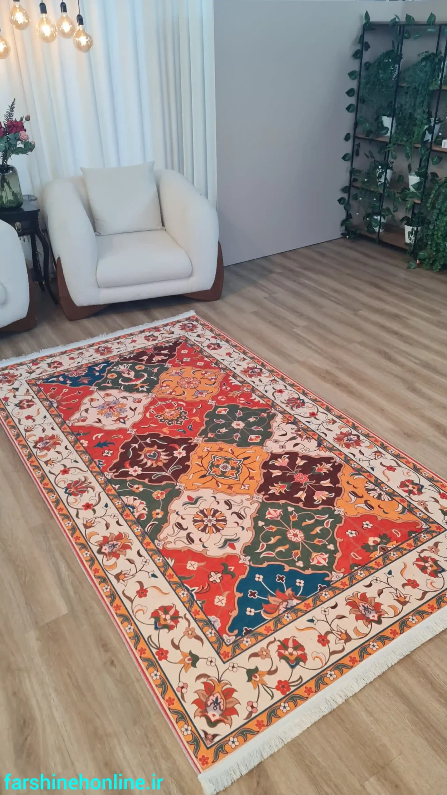 فرشینه سنتی طرح خشتی رنگارنگ — تصویر ۱۲