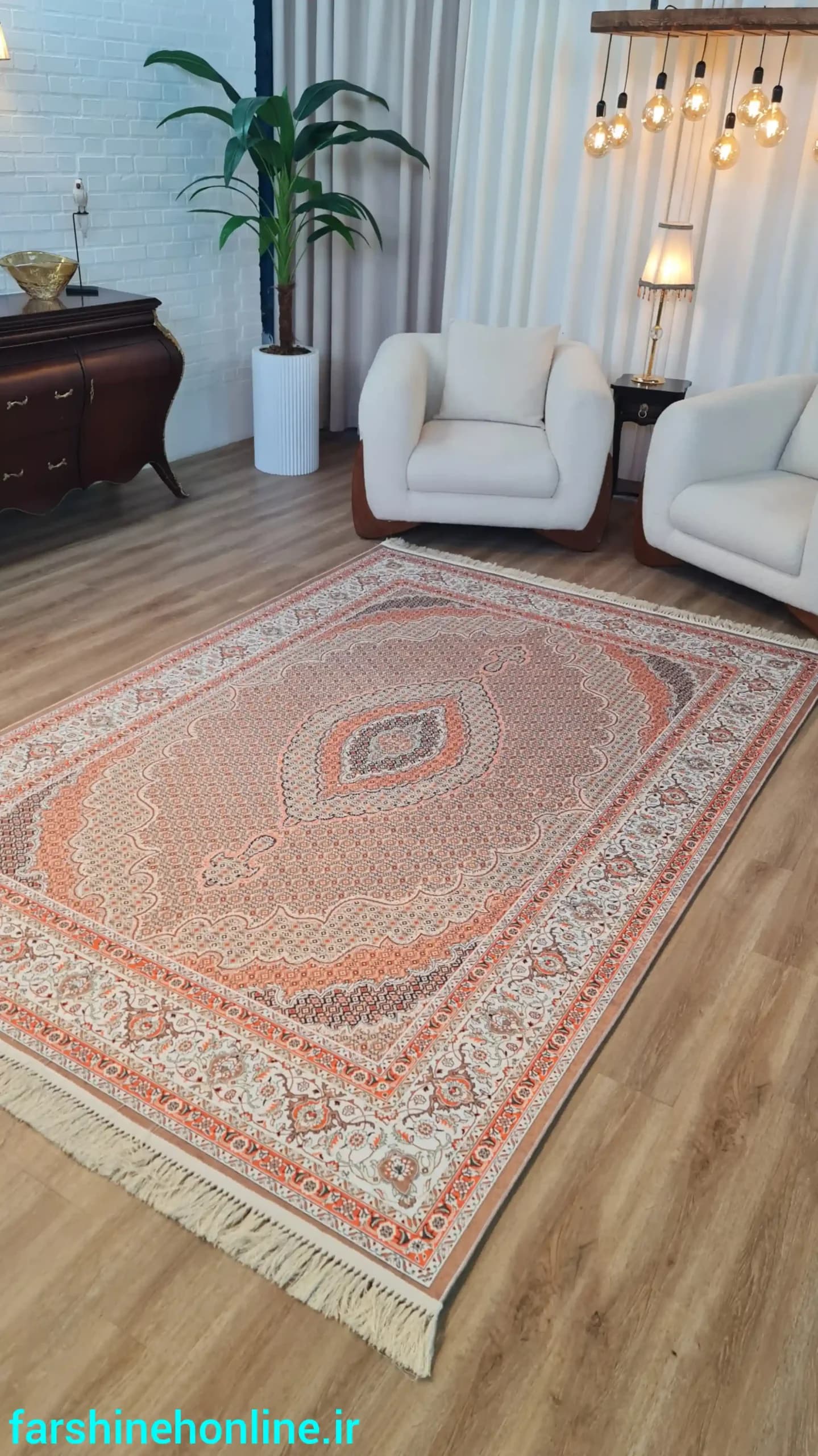 فرشینه جدید مدل لچک و ترنج کرم-هلویی | فرشینه چاپی شیک مناسب پذیرایی — تصویر ۴