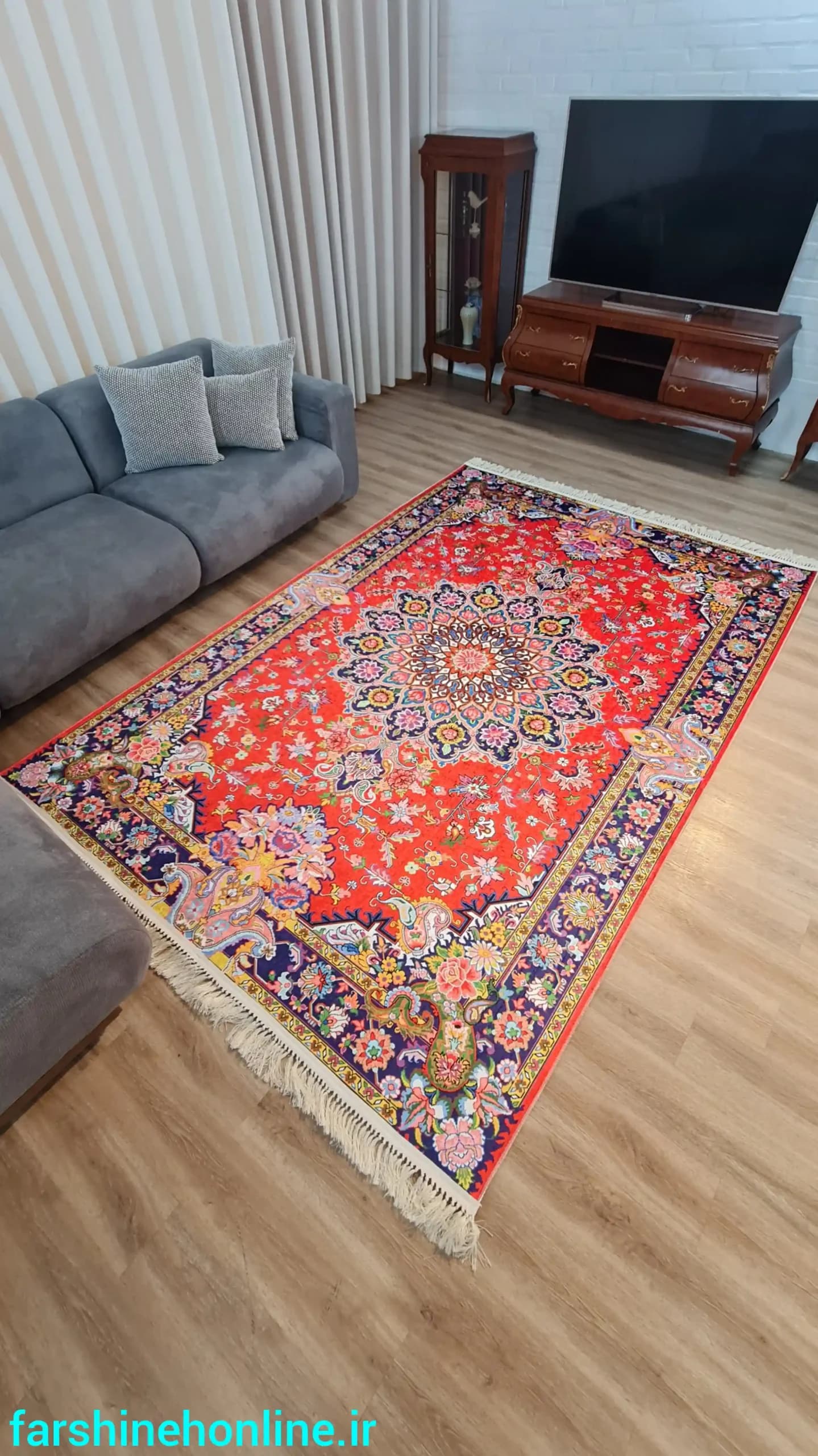 فرشینه سنتی طرح ترنج و گلریز قرمز لاکی | سبک، قابل شستشو و ضد لغزش