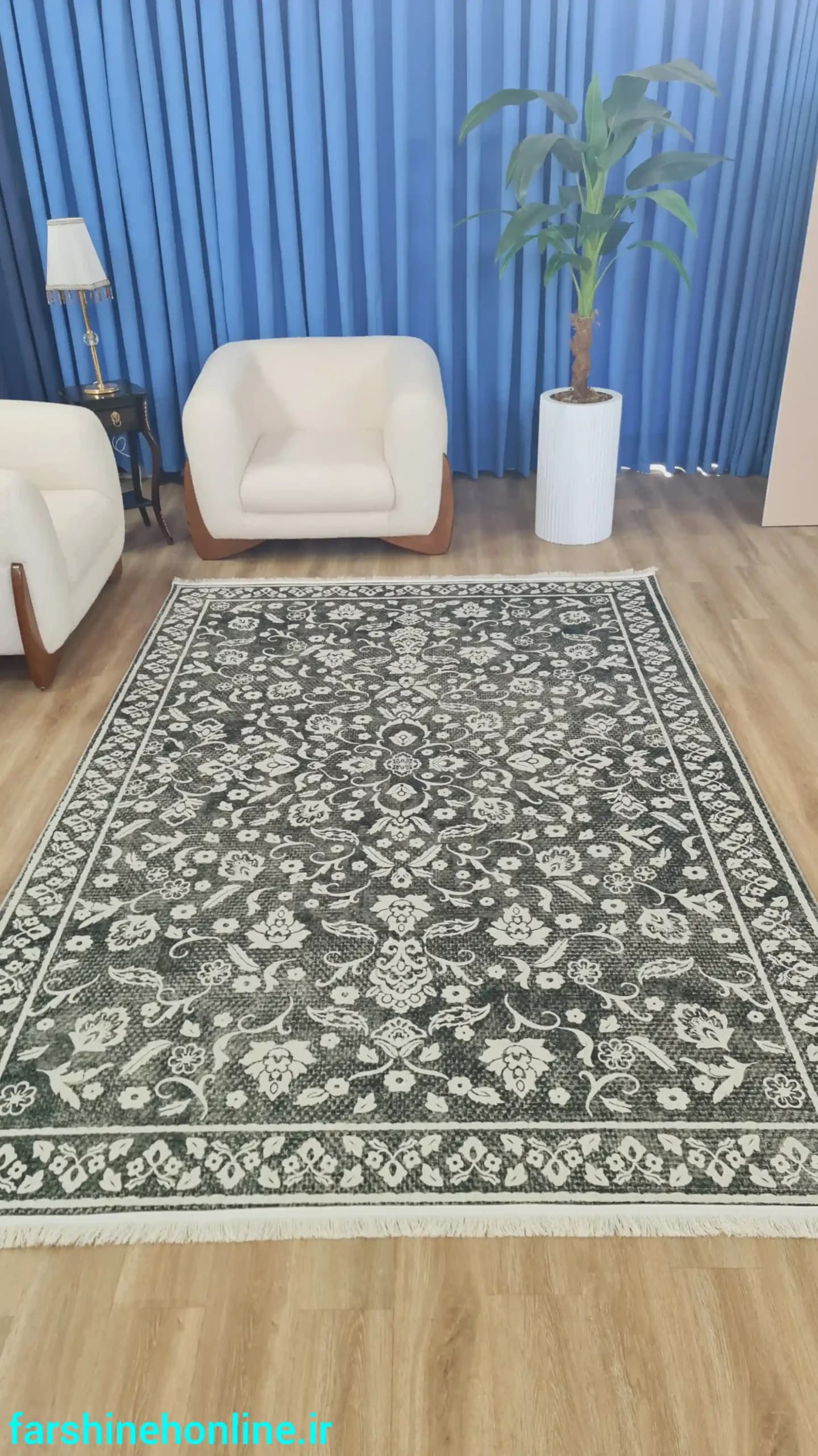 فرشینه لایت طرح گلدانی کلاسیک | رنگ طوسی تیره/مشکی و سفید — تصویر ۲