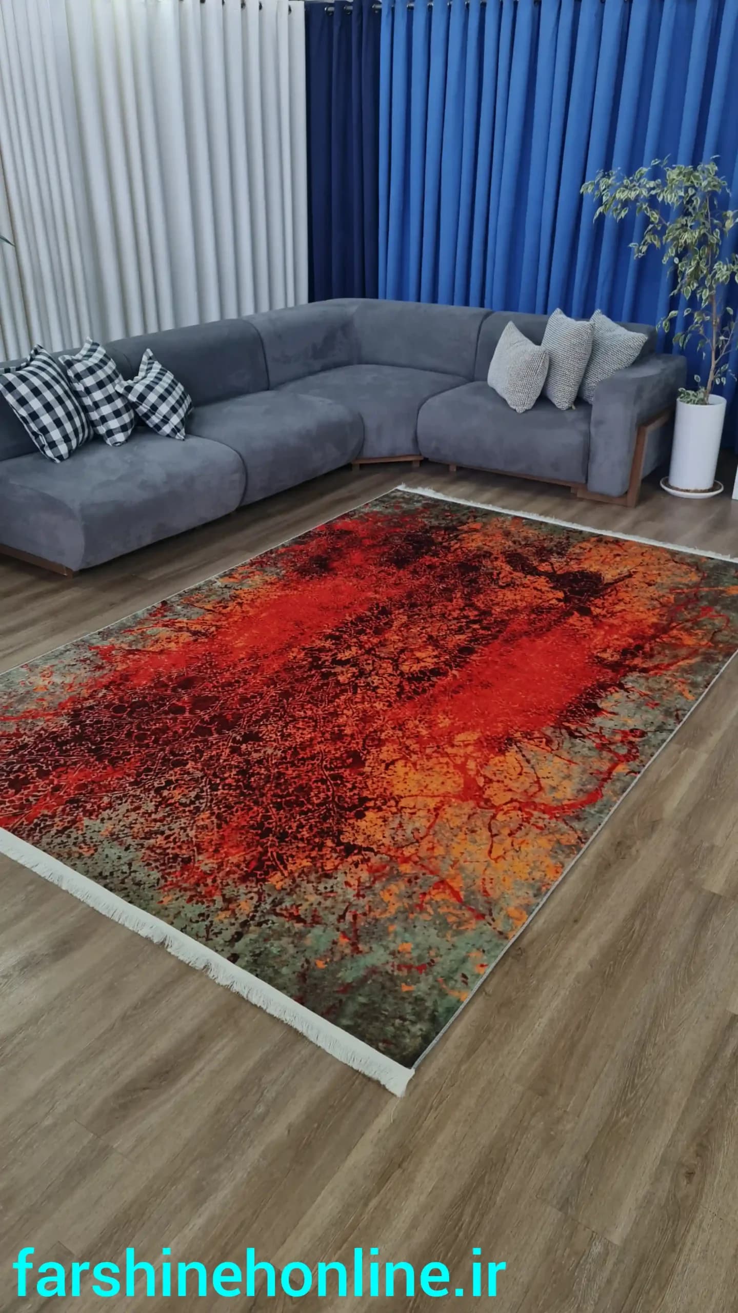 فرشینه مدرن طرح آبستره با رنگهای آتشین قرمز و نارنجی – ضد لغزش — تصویر ۱۲
