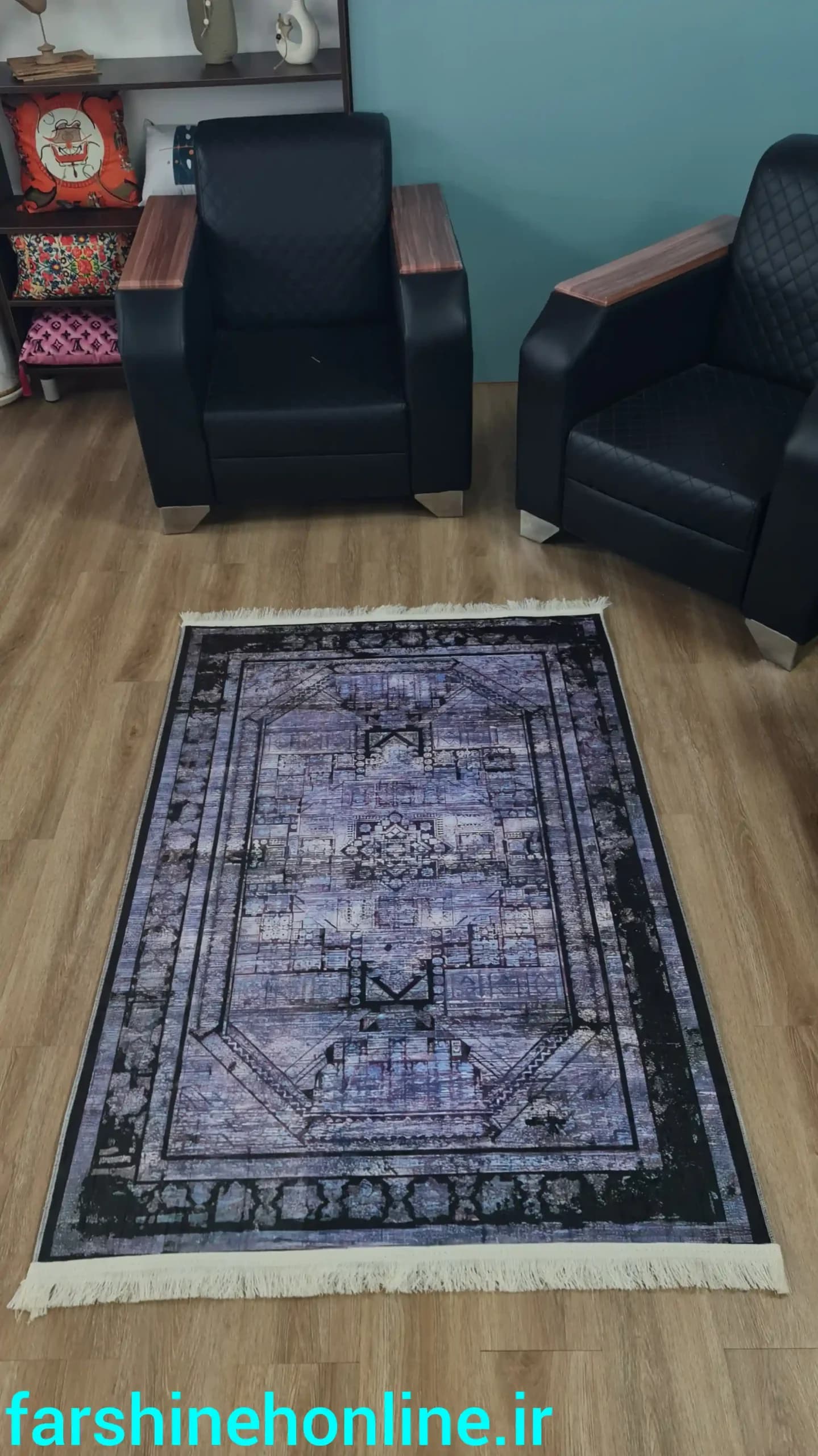 فرشینه چاپی طرح آبستره و هندسی بنفش آبی — تصویر ۱۰