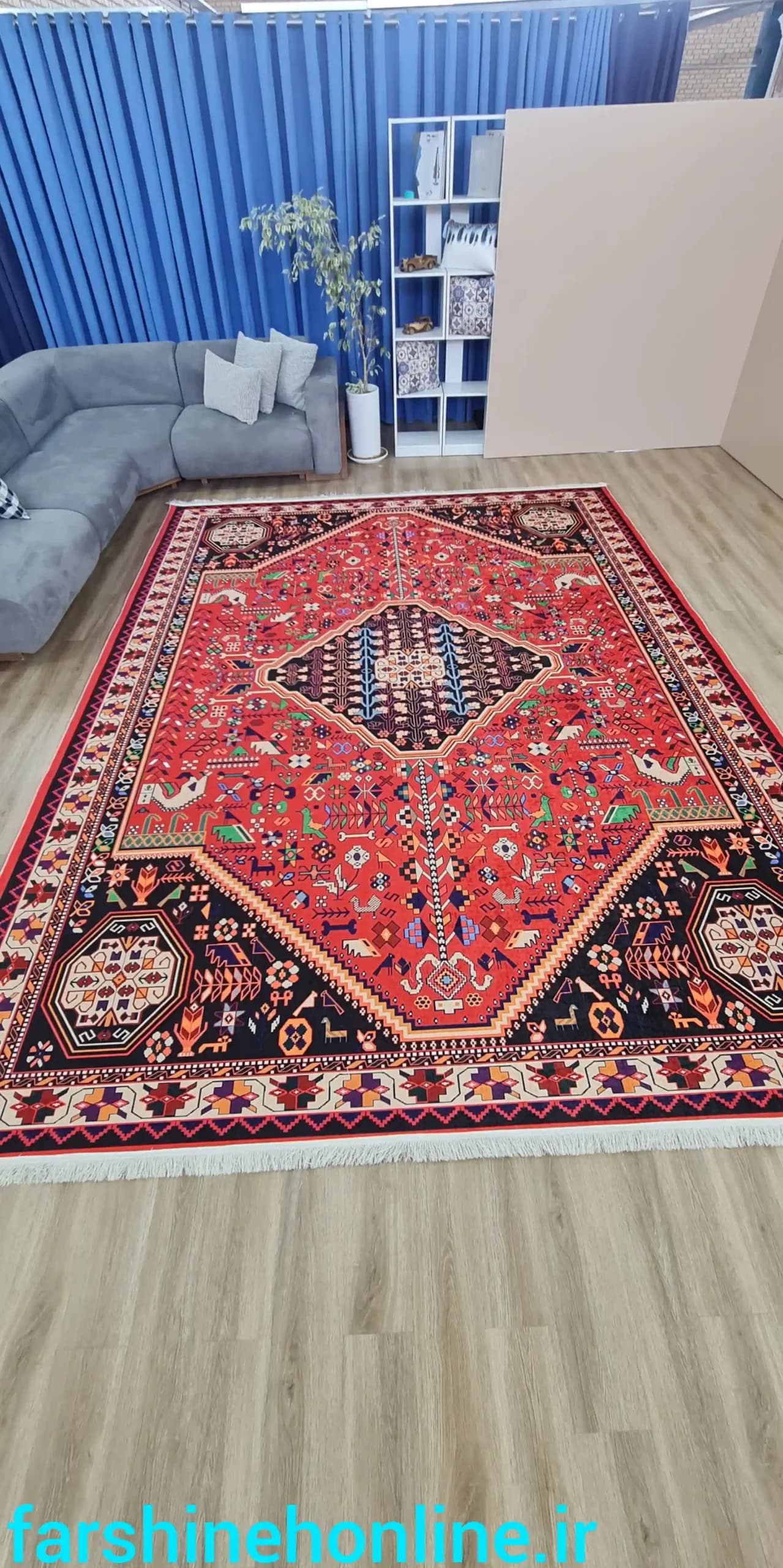 فرشینه چاپی طرح سنتی قشقایی | رنگ قرمز و مشکی