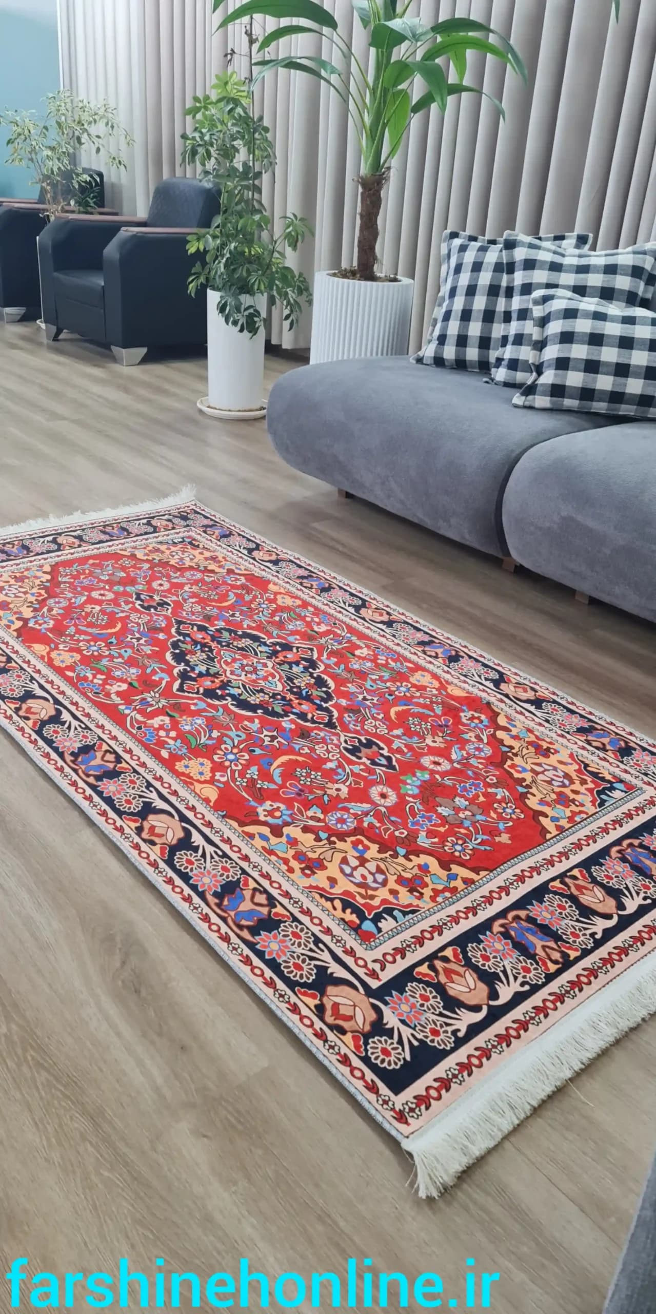 فرشینه شاد و رنگی طرح فرش ایرانی، مناسب دکوراسیون کلاسیک و سنتی — تصویر ۸