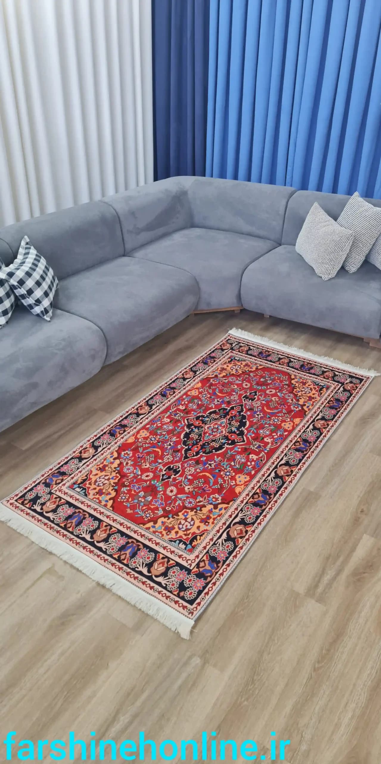 فرشینه شاد و رنگی طرح فرش ایرانی، مناسب دکوراسیون کلاسیک و سنتی — تصویر ۶
