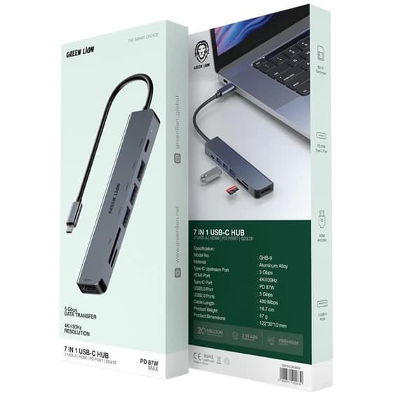 هاب 7 پورت USB-C برند گرین لاین — تصویر ۵