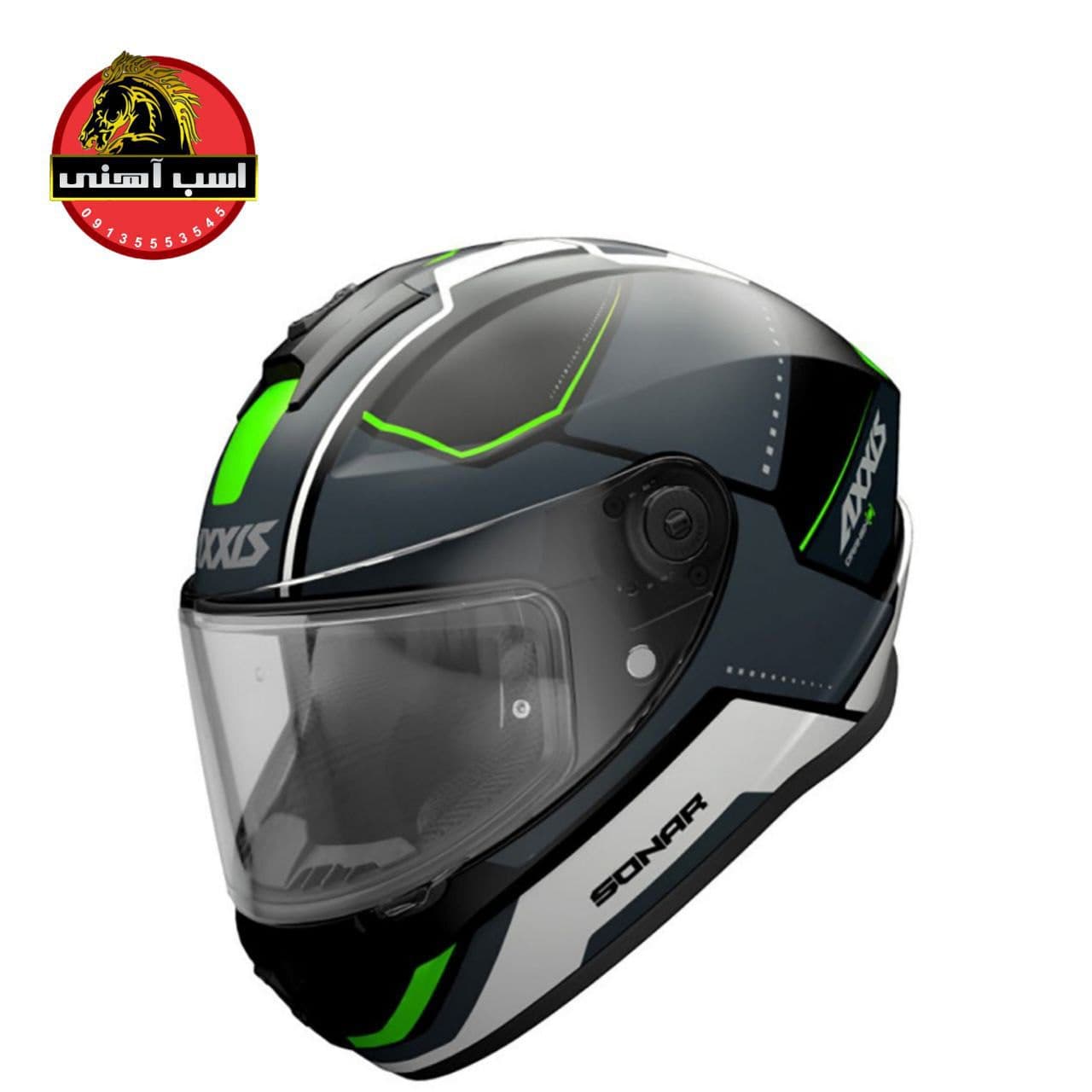 کلاه کاسکت فک ثابت اکسیس مدل DRAKEN SONAR B16 سبز فسفری مات — تصویر ۲