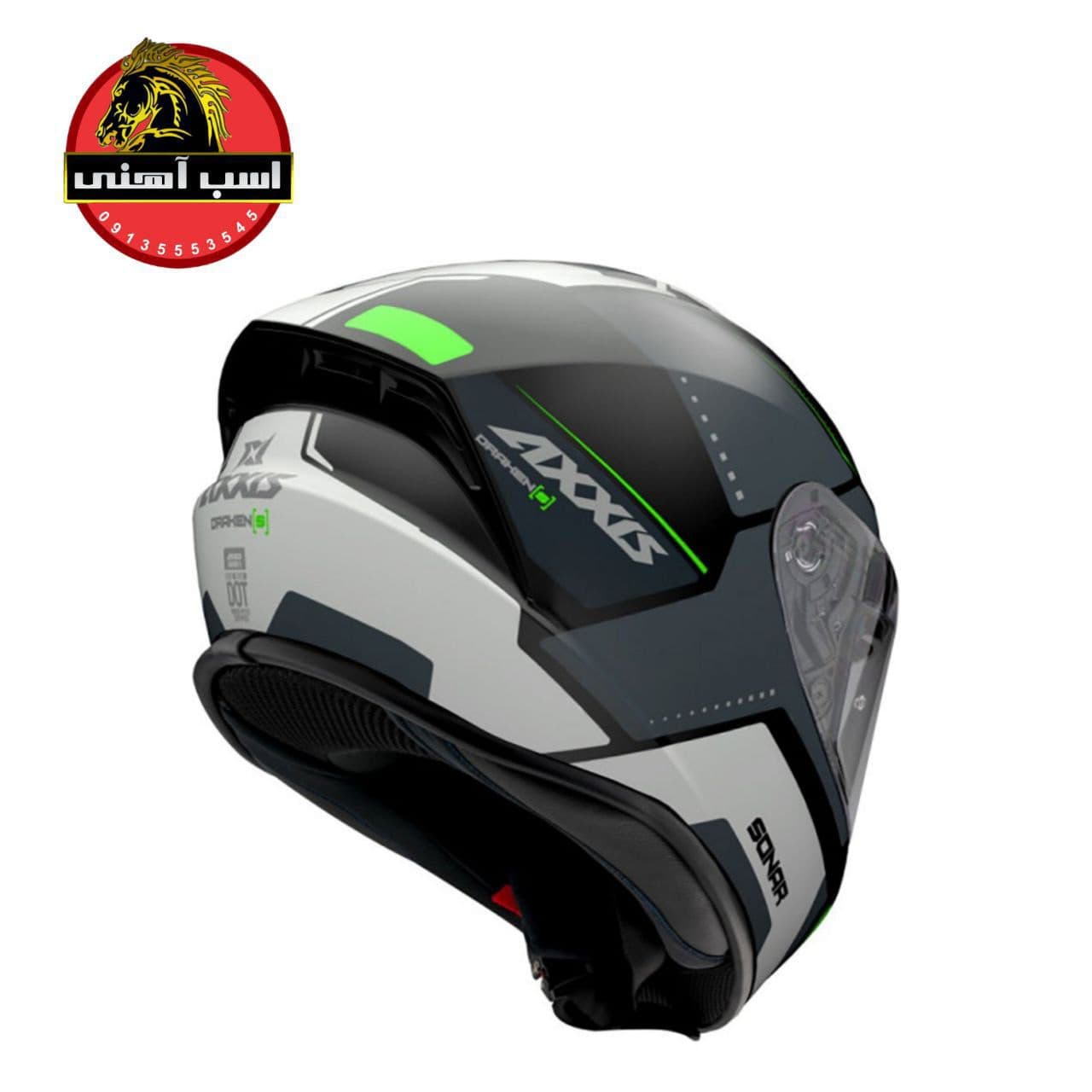 کلاه کاسکت فک ثابت اکسیس مدل DRAKEN SONAR B16 سبز فسفری مات — تصویر ۳