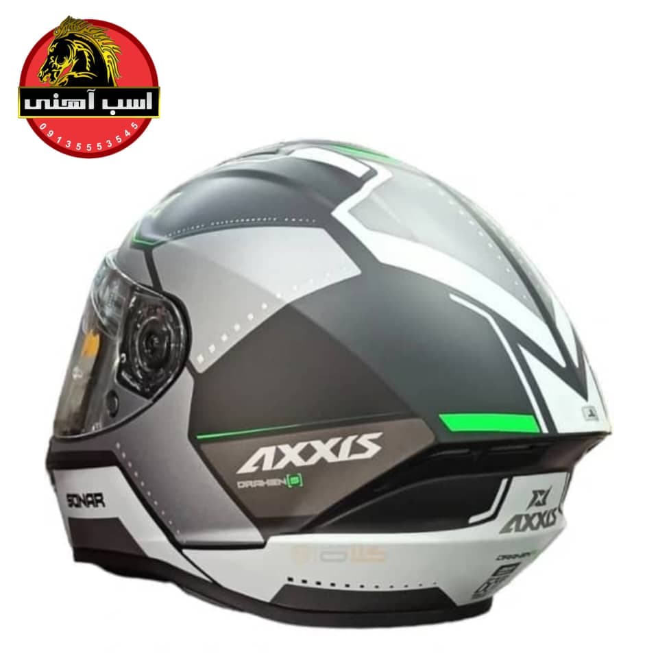 کلاه کاسکت فک ثابت اکسیس مدل DRAKEN SONAR B16 سبز فسفری مات — تصویر ۵