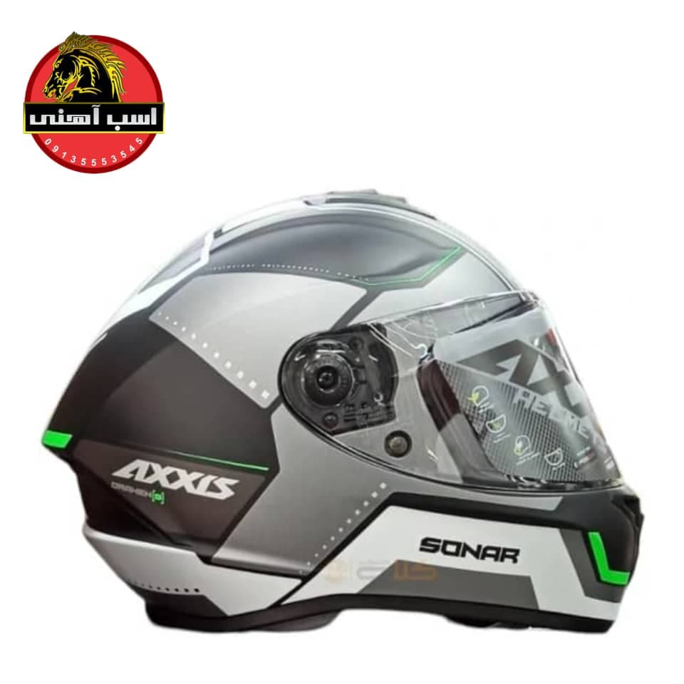 کلاه کاسکت فک ثابت اکسیس مدل DRAKEN SONAR B16 سبز فسفری مات — تصویر ۷
