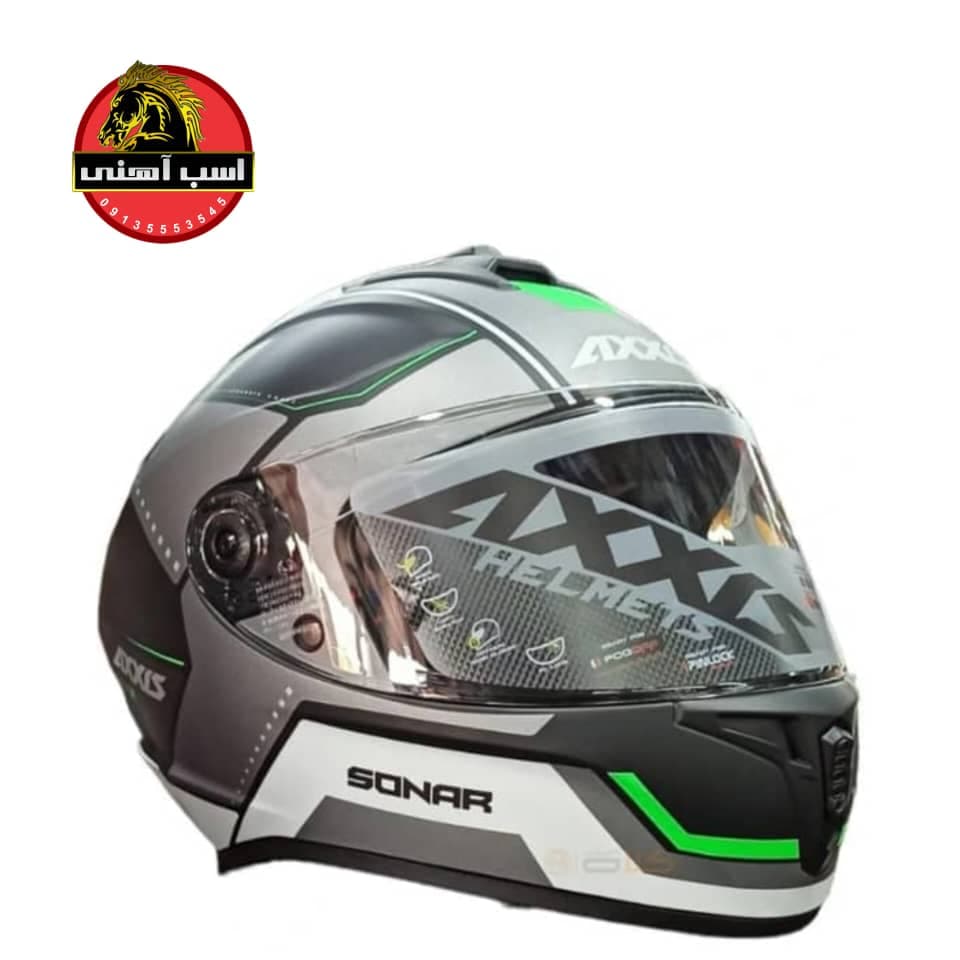 کلاه کاسکت فک ثابت اکسیس مدل DRAKEN SONAR B16 سبز فسفری مات — تصویر ۸