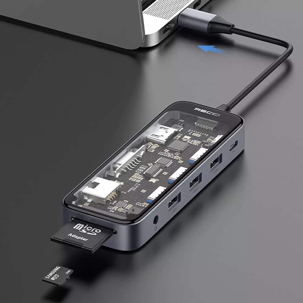 هاب 10 پورت رسی مدل RH22 – تایپ سی به Type-C, HDMI, VGA, USB3.0, RJ49, SD — تصویر ۱۱