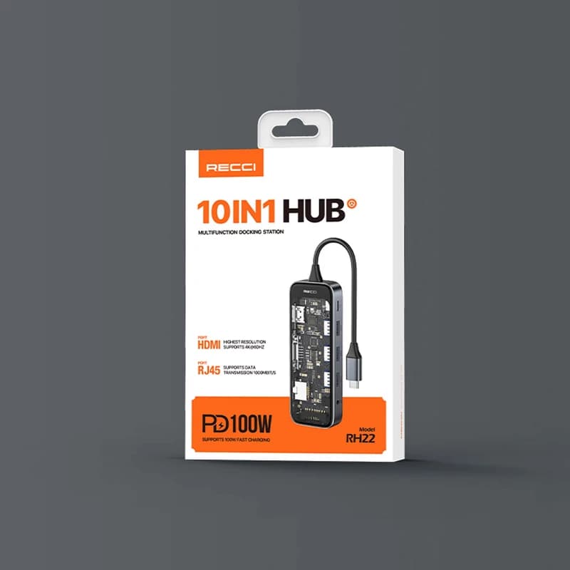 هاب 10 پورت رسی مدل RH22 – تایپ سی به Type-C, HDMI, VGA, USB3.0, RJ49, SD — تصویر ۸