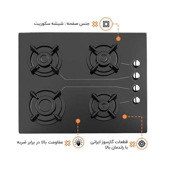 اجاق گاز صفحه ای استیل البرز مدل G4651 — تصویر ۴