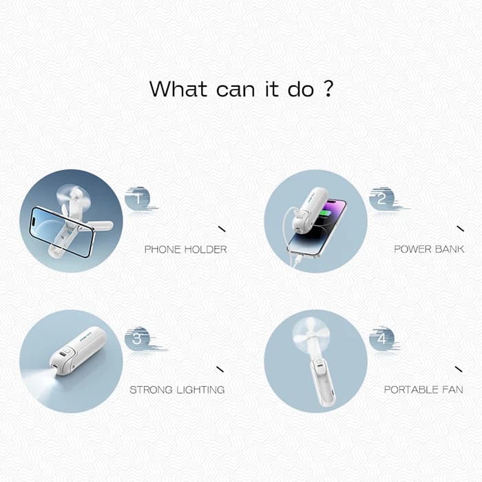 پنکه شارژی قابل حمل چند منظوره کالامان مدل Pocket Fan 4in1 — تصویر ۶