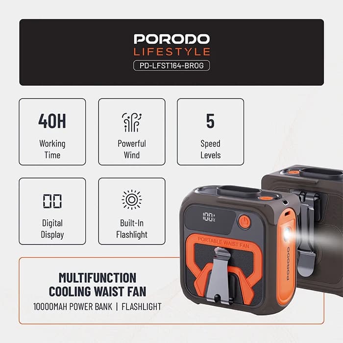 پنکه شارژی کمری و قابل حمل چند منظوره پرودو مدل Multifunction Cooling Waist Fan — تصویر ۱۰