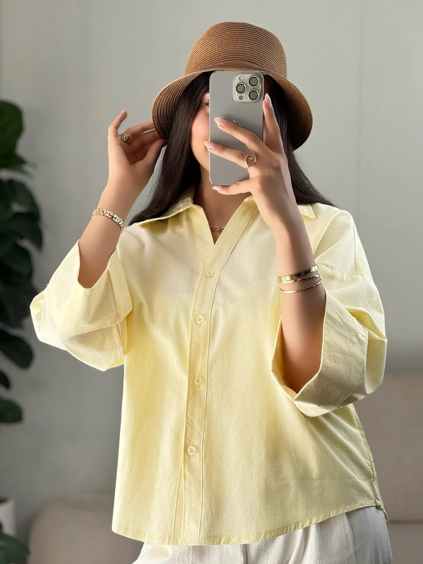 شومیز باکسی لینن رویال آستین پاکتی قد 55 رنگبندی — تصویر ۱۲