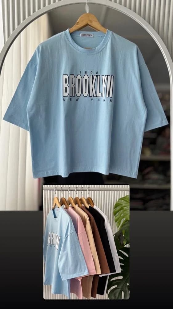 تیشرت کراپ باکسی چاپی بروکلین BROOKLYN رنگبندی — تصویر ۳