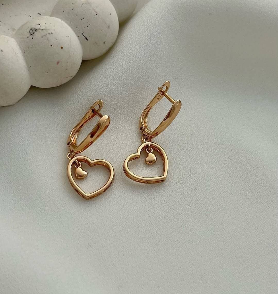 گوشواره طرح طلا قلب آویز ژوپینگ — تصویر ۴