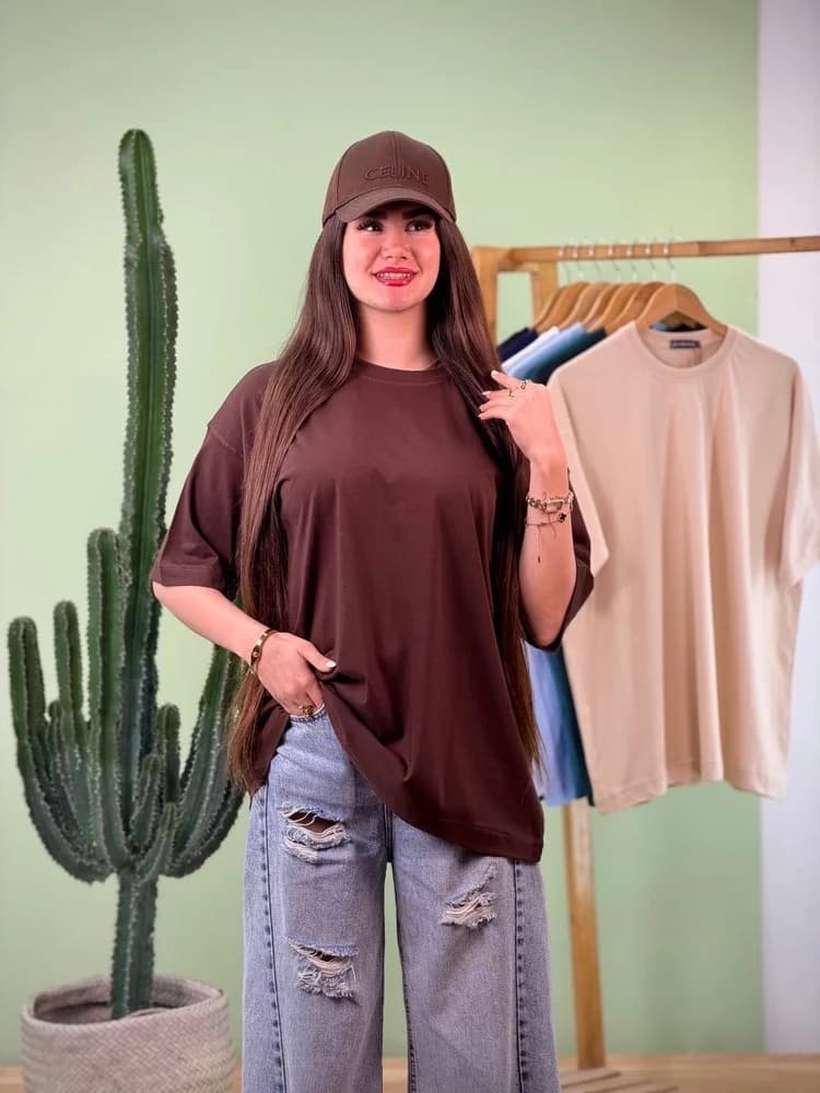 تیشرت بیسیک ساده نخ پنبه قواره دار قد 75 رنگبندی — تصویر ۴