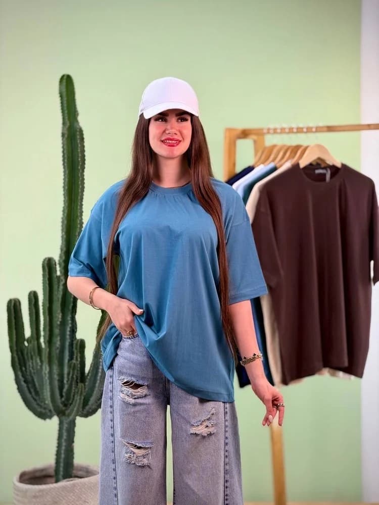 تیشرت بیسیک ساده نخ پنبه قواره دار قد 75 رنگبندی — تصویر ۵
