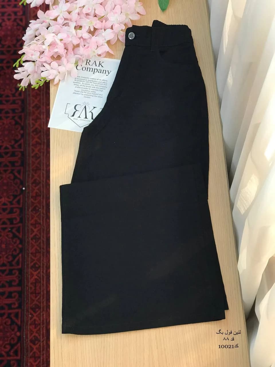 شلوار فول بگ لینن قد 88 کمر دکمه ای پشت کش — تصویر ۳