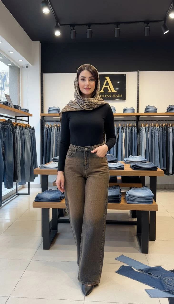 شلوار بگ جین قهوه ای سایه دار پارچه ترک BRESHKA — تصویر ۱۰