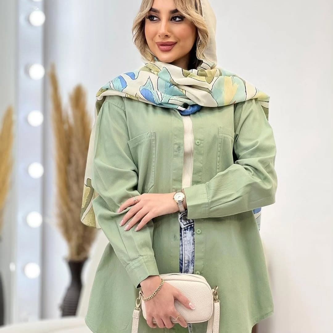 شومیز کتان قد 90 ترک فری سایز رنگبندی — تصویر ۲