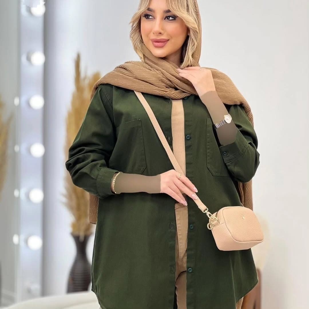 شومیز کتان قد 90 ترک فری سایز رنگبندی — تصویر ۷