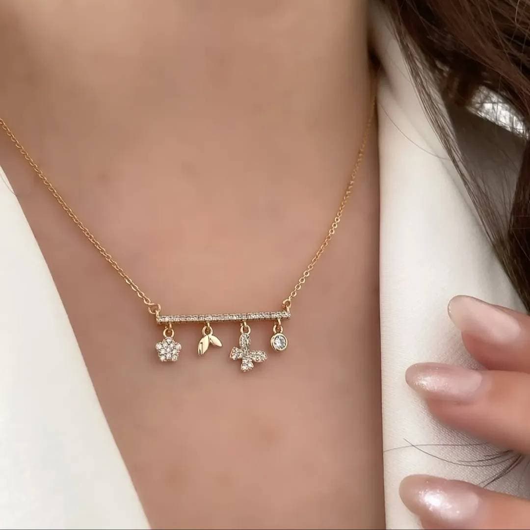 گردنبند پروانه و گل نگین دار ژوپینگ — تصویر ۳
