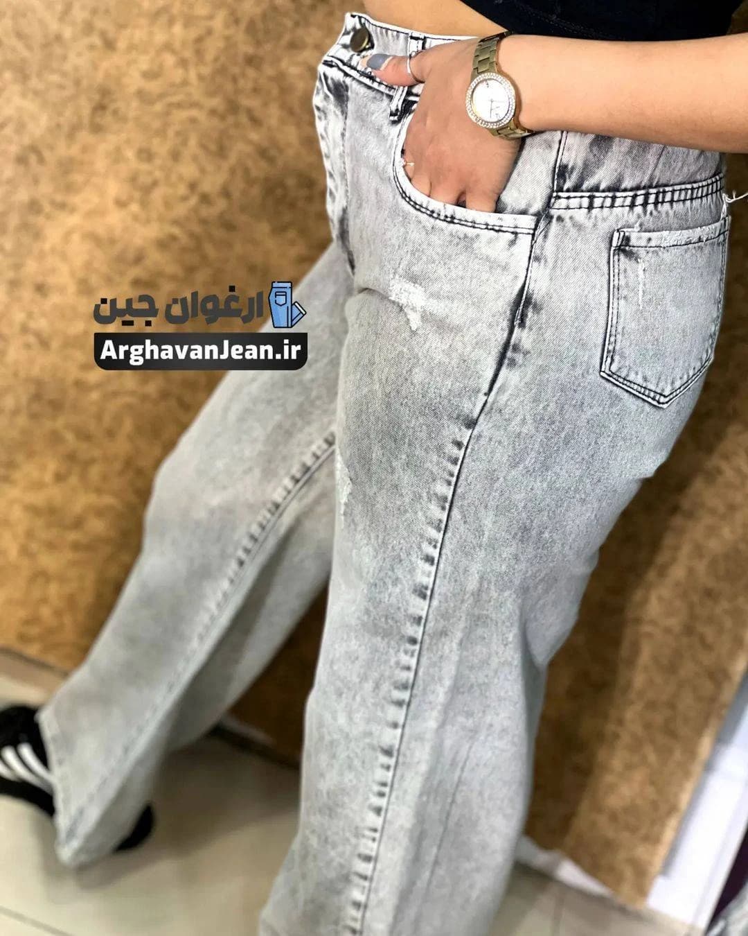 شلوار جین نیم بگ طوسی روشن قد 100 — تصویر ۹
