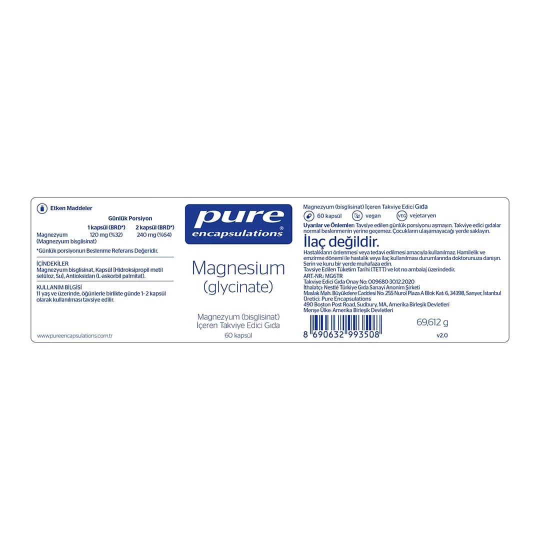 کپسول منیزیم گلیسینات Pure Encapsulations بسته 60 عددی — تصویر ۳