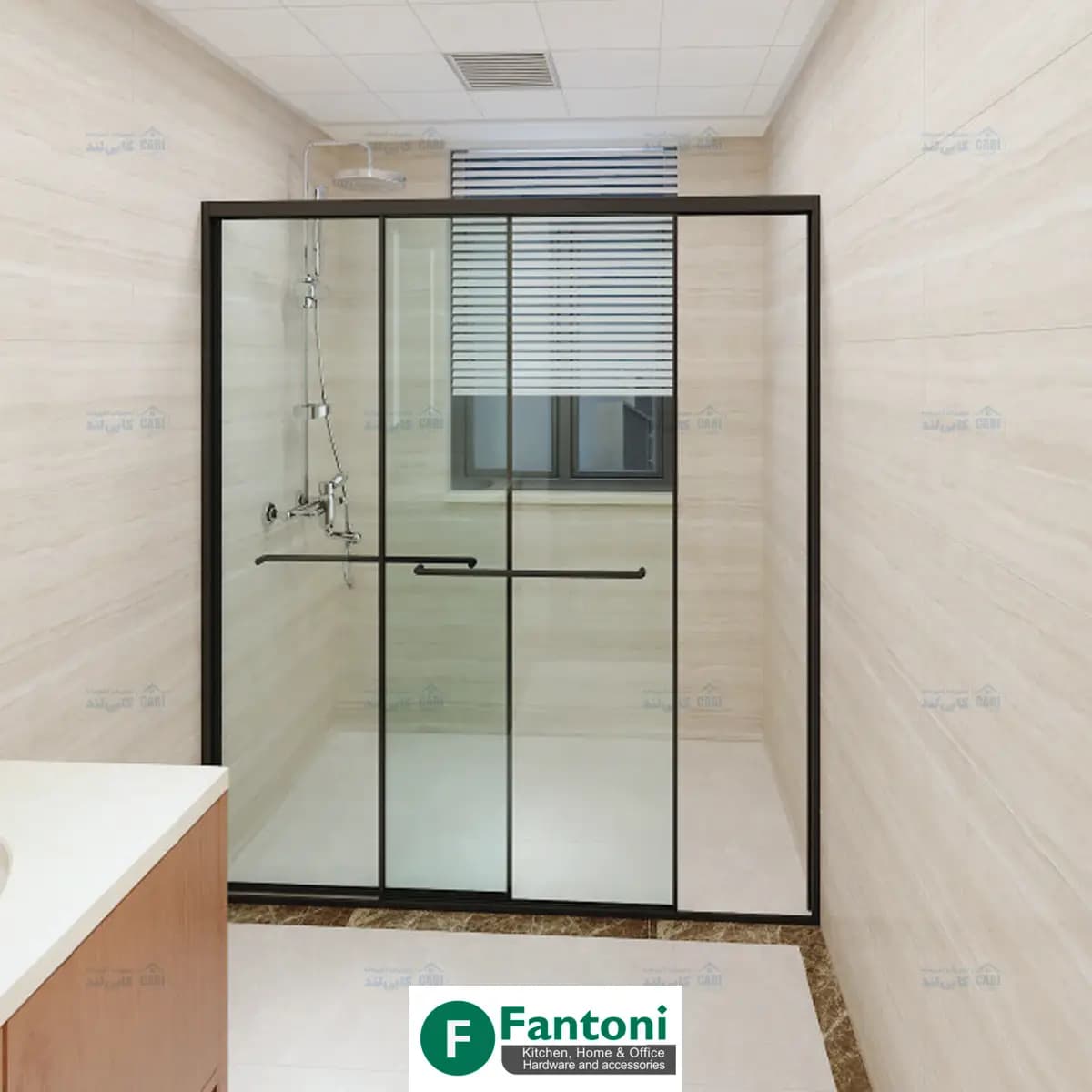 مکانیزم و پروفیل کابین دوش مدل Sliding Flat Door فانتونی K906 — تصویر ۲