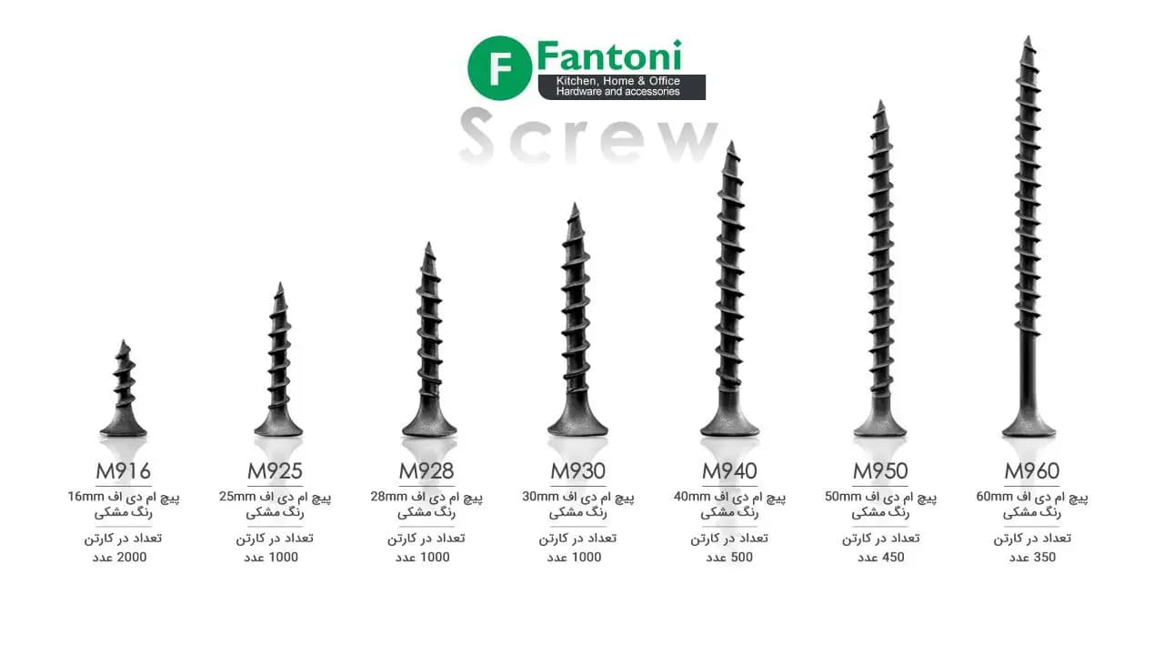 پیچ ام دی اف (MDF) 30mm مشکی فانتونی M930 — تصویر ۵