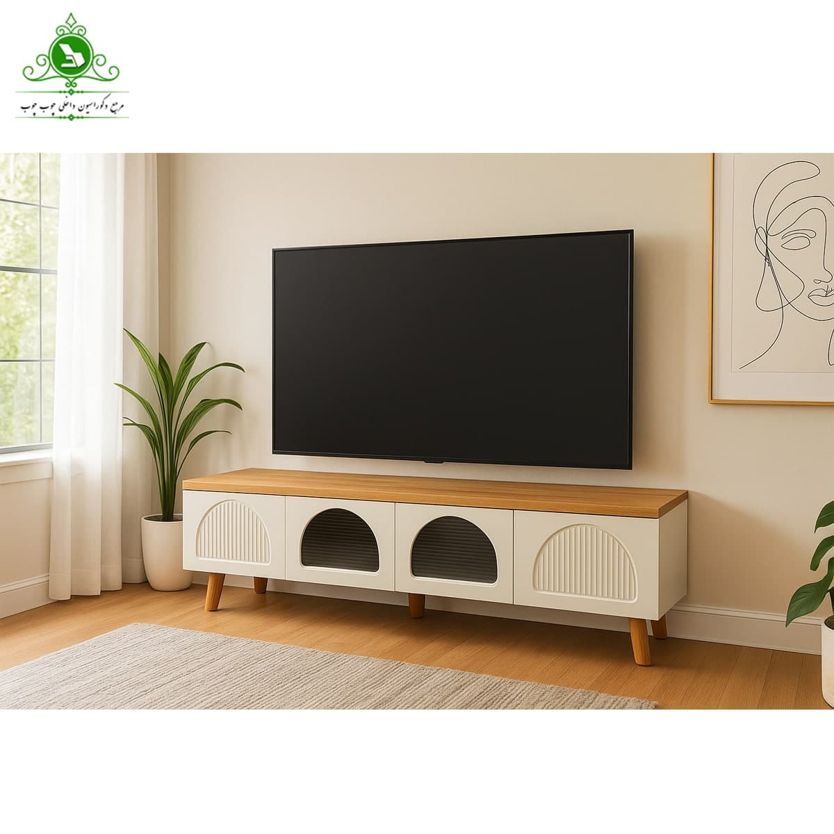میز تلویزیون MDF روکش وکیوم مدل گنبدی — تصویر ۲