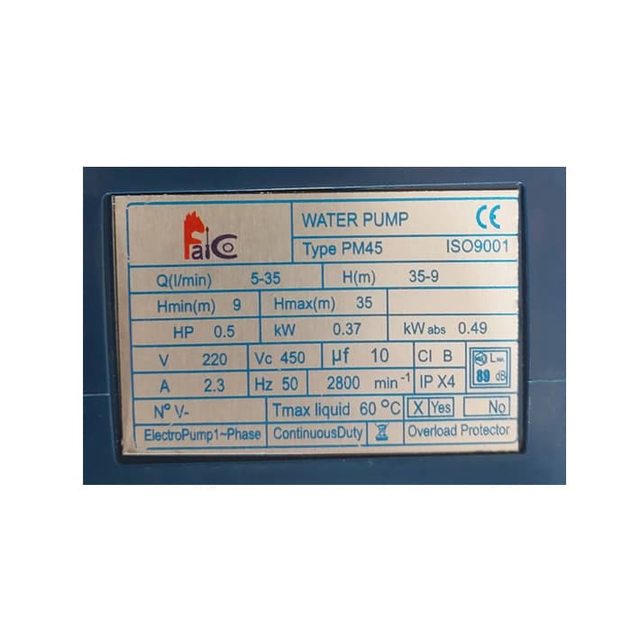 پمپ نیم اسب محیطی فالکو مدل pm45 — تصویر ۳