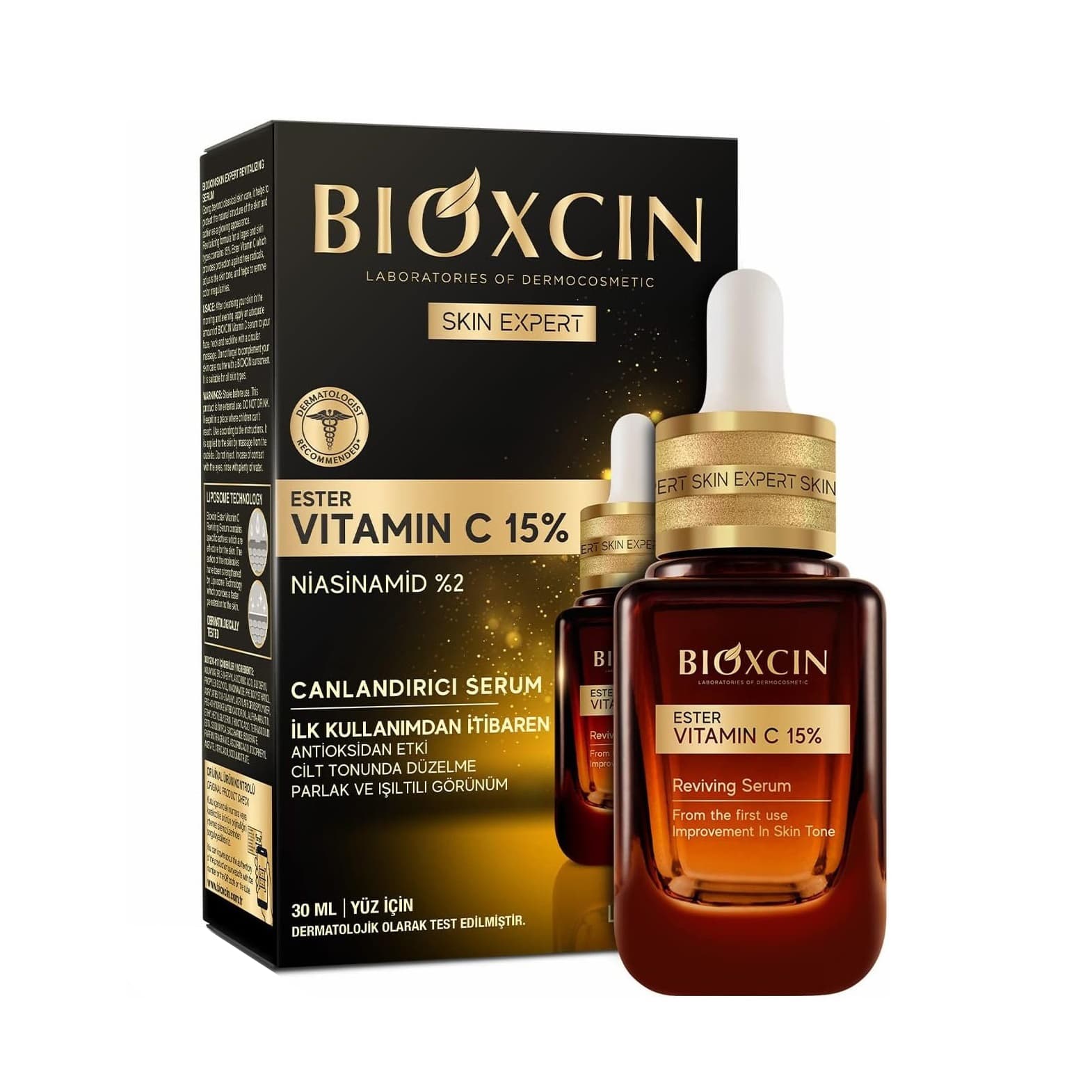 سرم پوست بیوکسین حاوی ویتامین سی 15% و نیاسینامید 2% شفاف و روشن کننده پوست حجم 30 میل — تصویر ۳