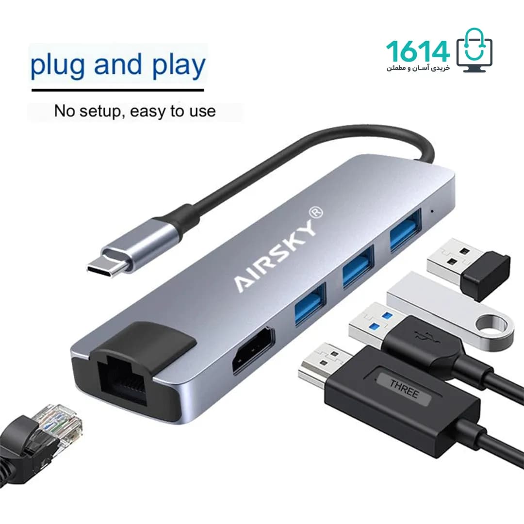 هاب تایپ سی 5 پورت ایراسکای مدل HC-13M USB 3.0 — تصویر ۱۲