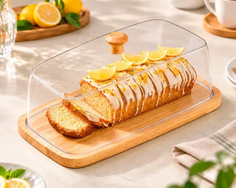 ظرف سرو کیک مستطیل پایه چوبی لیمون کد 2520 — تصویر ۴