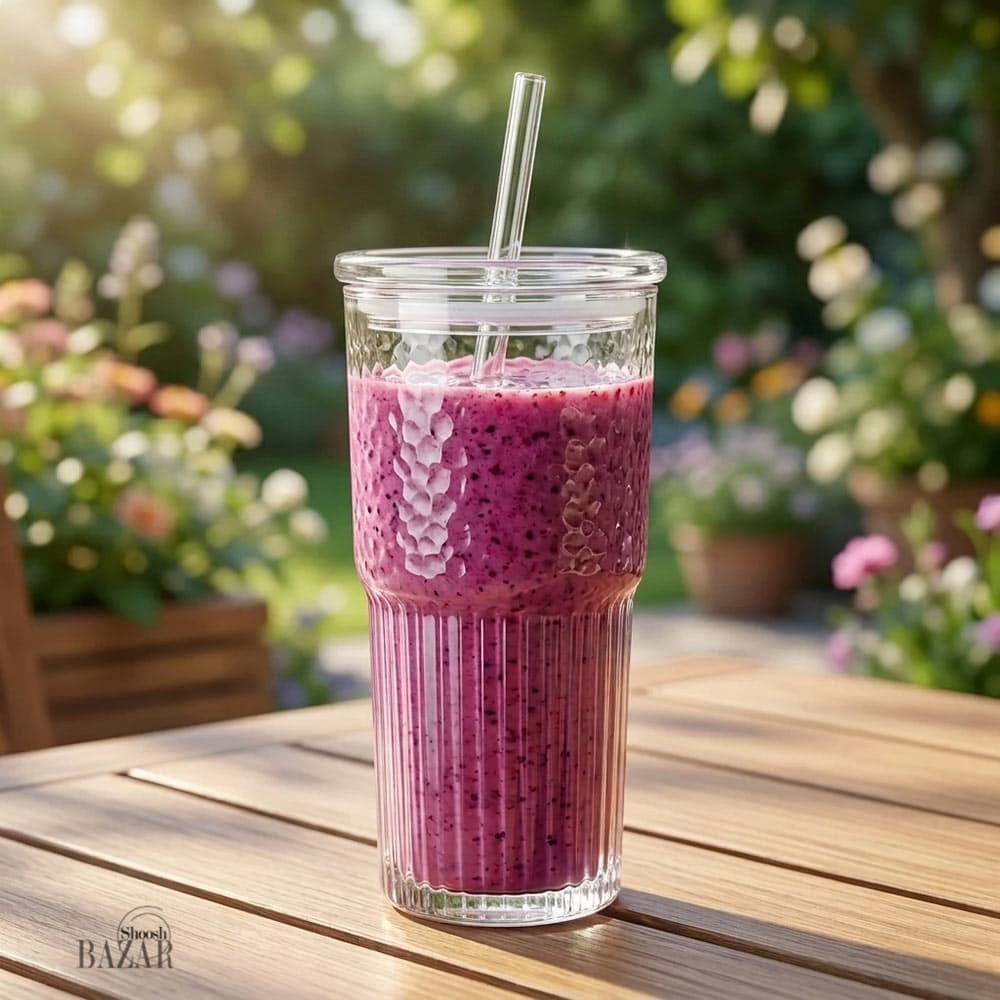 لیوان اسموتی بزرگ شیشه ای دردار وارداتی