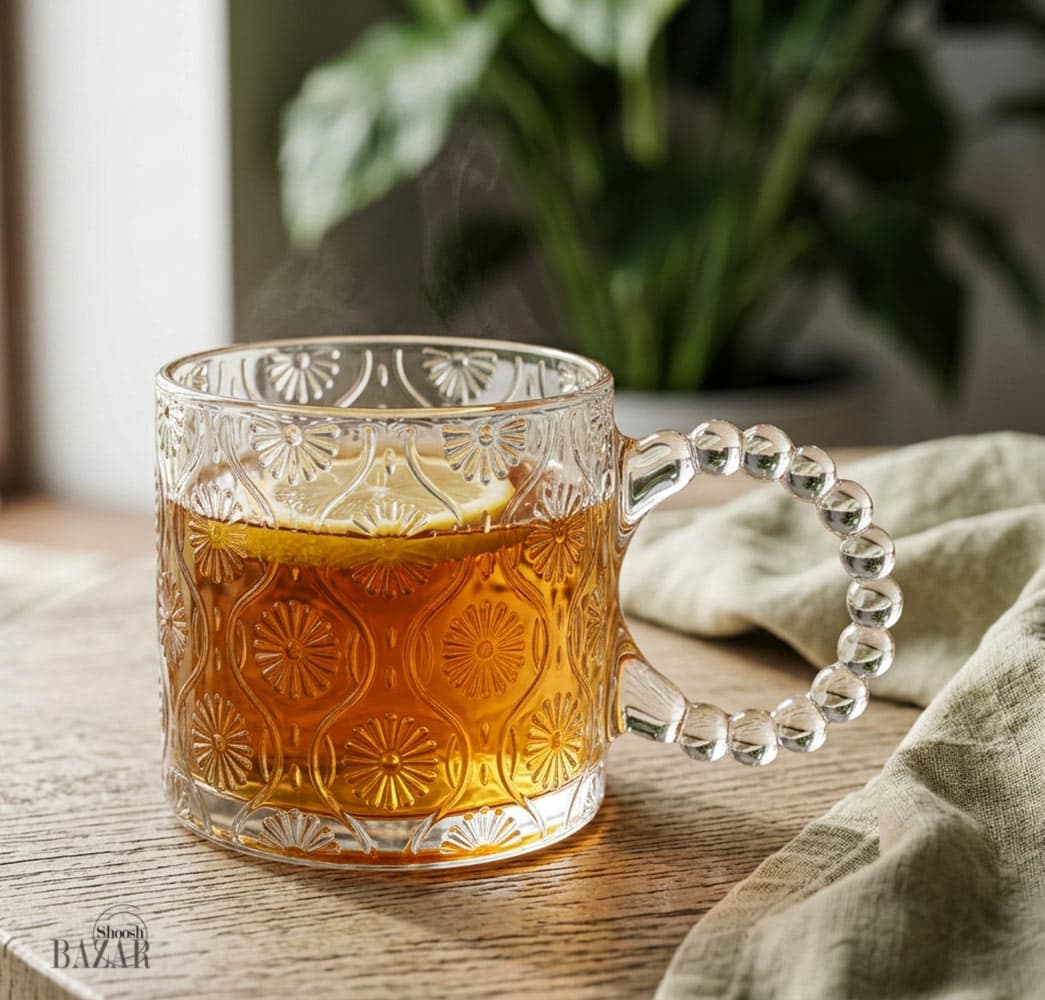 لیوان دسته مرواریدی شفاف 6 عددی برند دلی