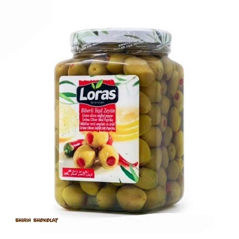 زیتون سبز Loras لوراس مغز فلفلی ۹۰۰ گرمی — تصویر ۵