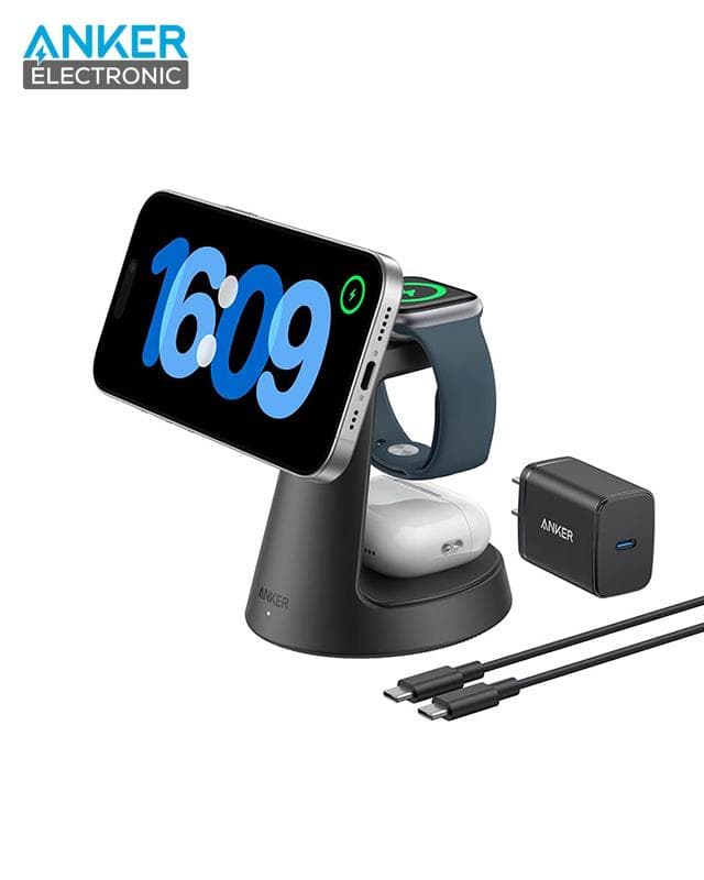 شارژ وایرلس سه کاره انکر Anker MagGo 3-in-1 Charging Station B25M4