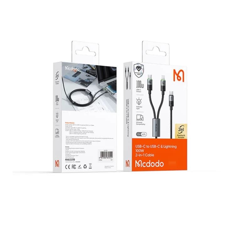 کابل شارژ سریع 100وات تایپ سی به لایتنینگ+تایپ سی مک دودو مدل MCDODO CA-6700 — تصویر ۳