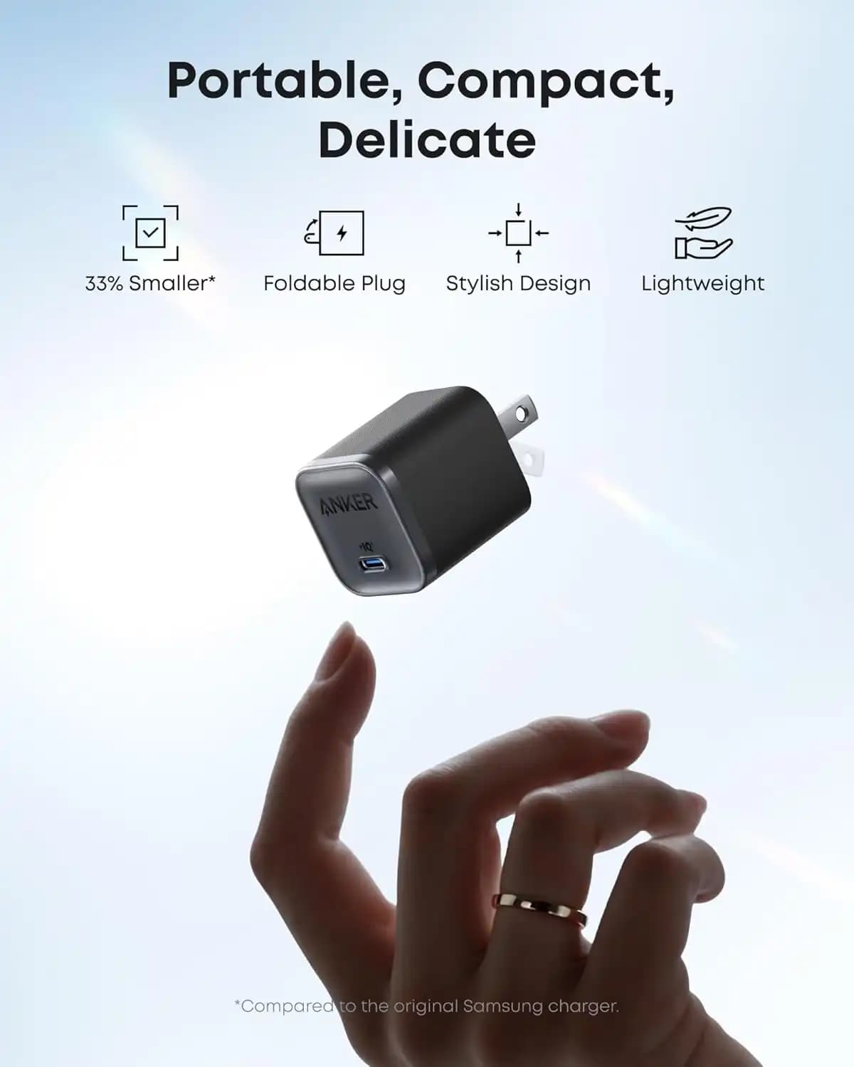 شارژر دیواری 45 وات انکر Anker Nano Charger 45W A2692 US پلاگ دوپین تاشو — تصویر ۳
