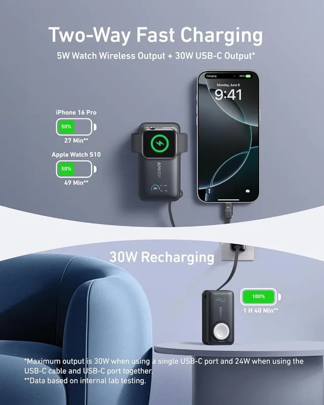 پاوربانک 10000 میلی آمپر انکر Anker MagGo Power Bank 10000mAh A1657 — تصویر ۴