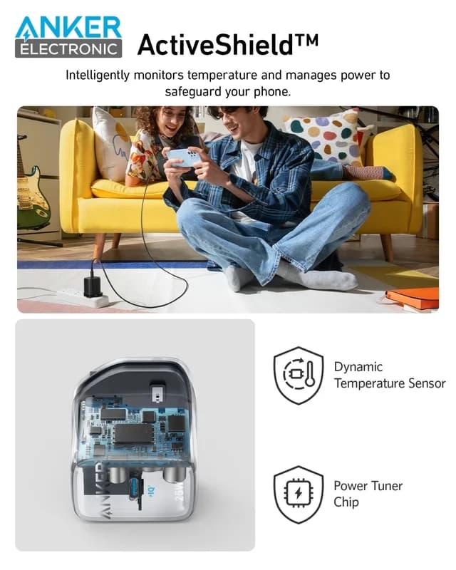شارژر انکر 312 دیواری 25 وات انکر Anker 312 Charger Ace 25W PPS A2642 UK + مبدل پریز هدیه — تصویر ۳