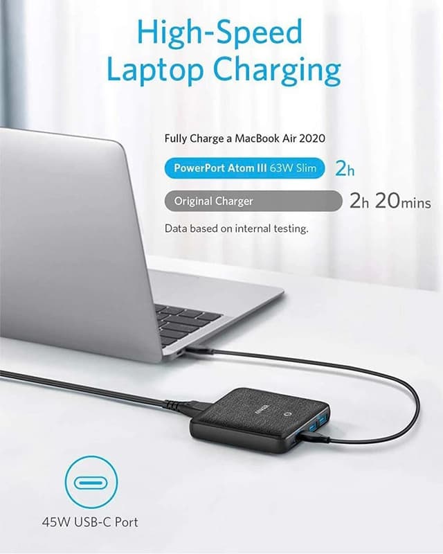 شارژر رومیزی 63 وات انکر Anker PowerPort Atom III Slim 63W A2046K11 بدنه پارچه ای — تصویر ۴