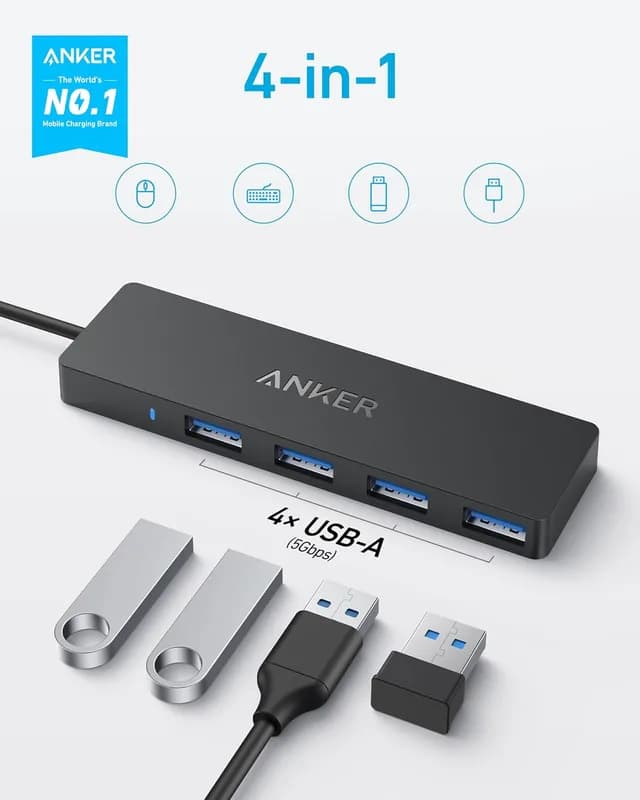 هاب دیتا 4 پورت USB 3.0 انکر Anker 4-Port Ultra Slim USB 3.0 Data Hub A8309 — تصویر ۴