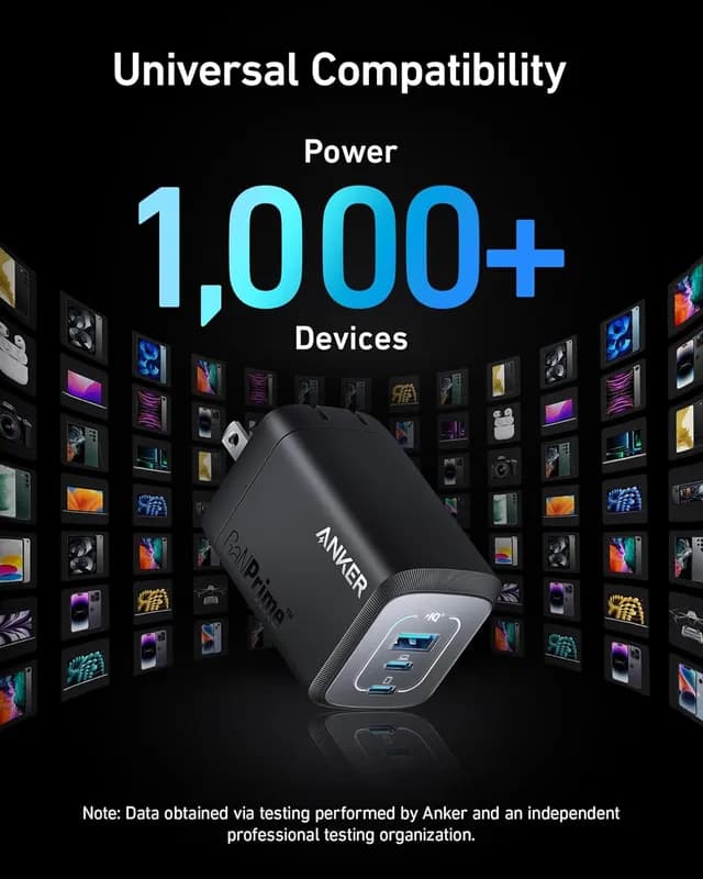 شارژر دیواری 100 وات انکر Anker Prime 100W GaN Wall Charger B2343 + کابل تایپ سی به تایپ سی — تصویر ۷